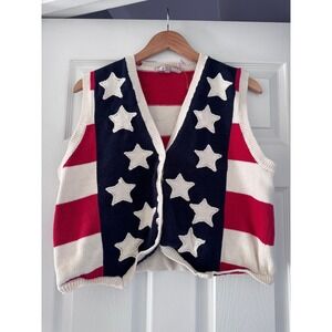 Knitted American‎ Flag Patchwork Vest Womens Patriotic